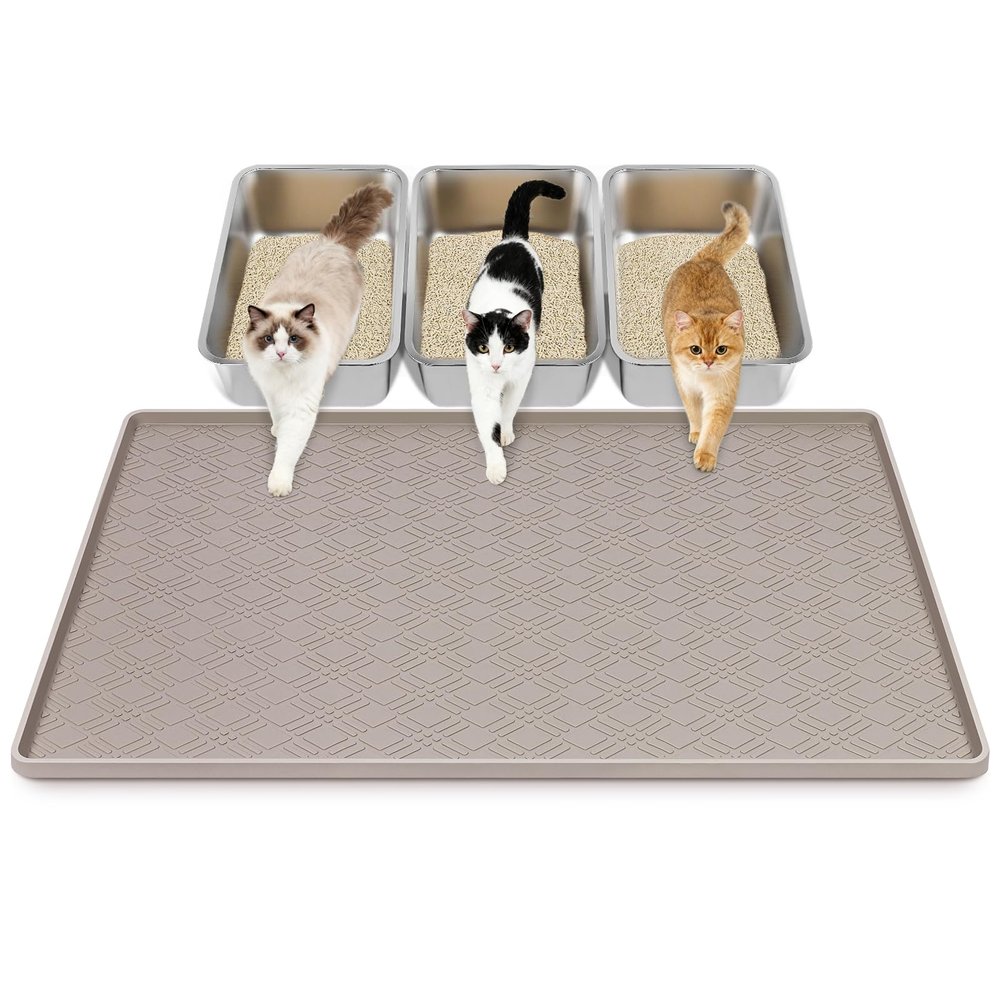 Kalolary 42 x 29-Inch Silicone Cat Litter Mat (Beige)