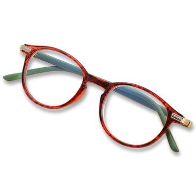 Lanomi Fashion Reading Glasses with Blue-Light Filter, Round Colorful Frames, Red Tortoiseshell, +1.5