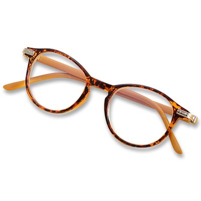 Lanomi Fashion Reading Glasses with Blue-Light Filter, Round Colorful Frames, Brown Tortoiseshell/Yellow Arms, Strength 0