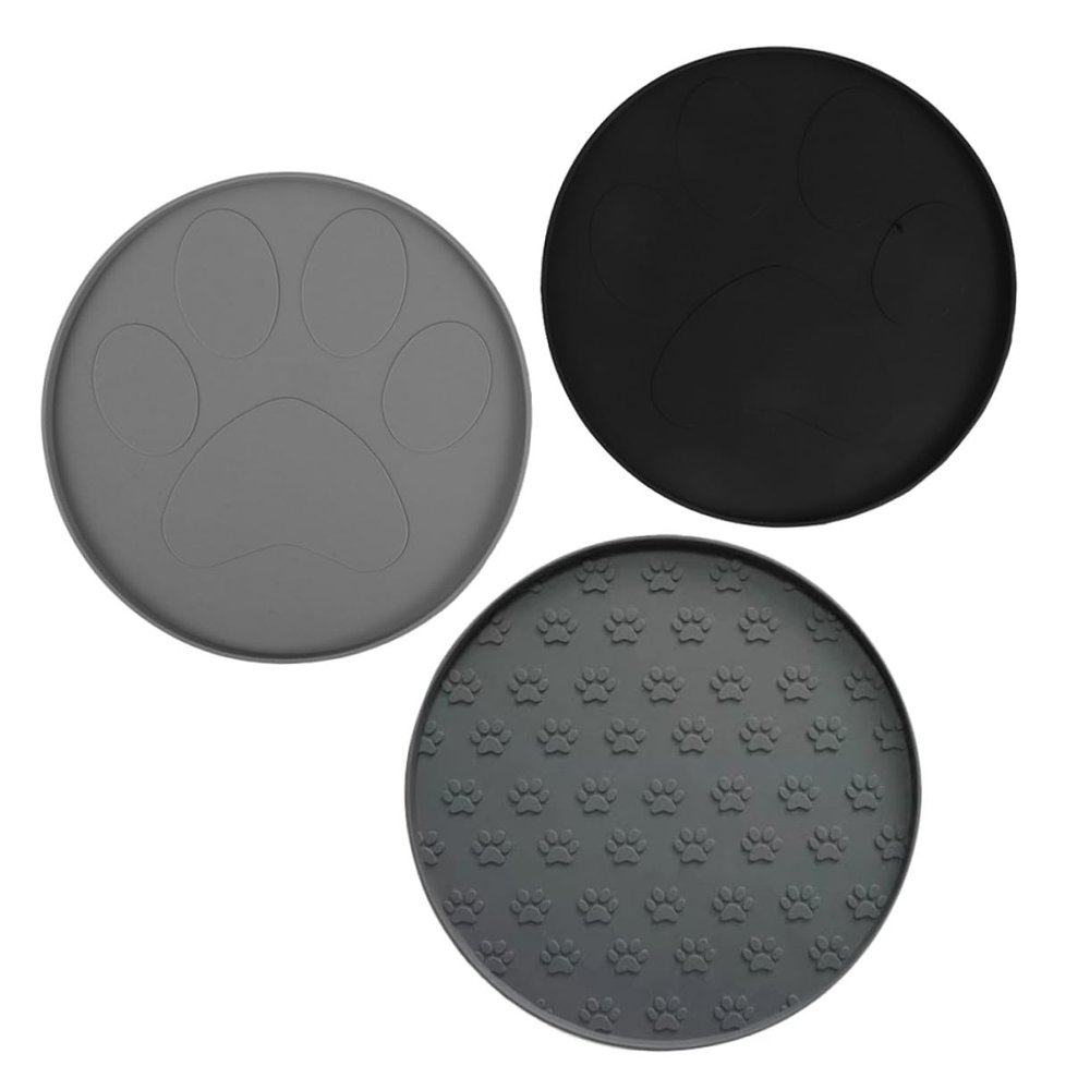 Supvox 3-Piece Pet Feeding Mats with Paw Pattern, Waterproof Non-Slip Bowl Mats for Small Dogs and Cats with Raised Edges