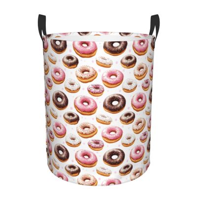 Round 60L Laundry Basket, Pink Donut Print