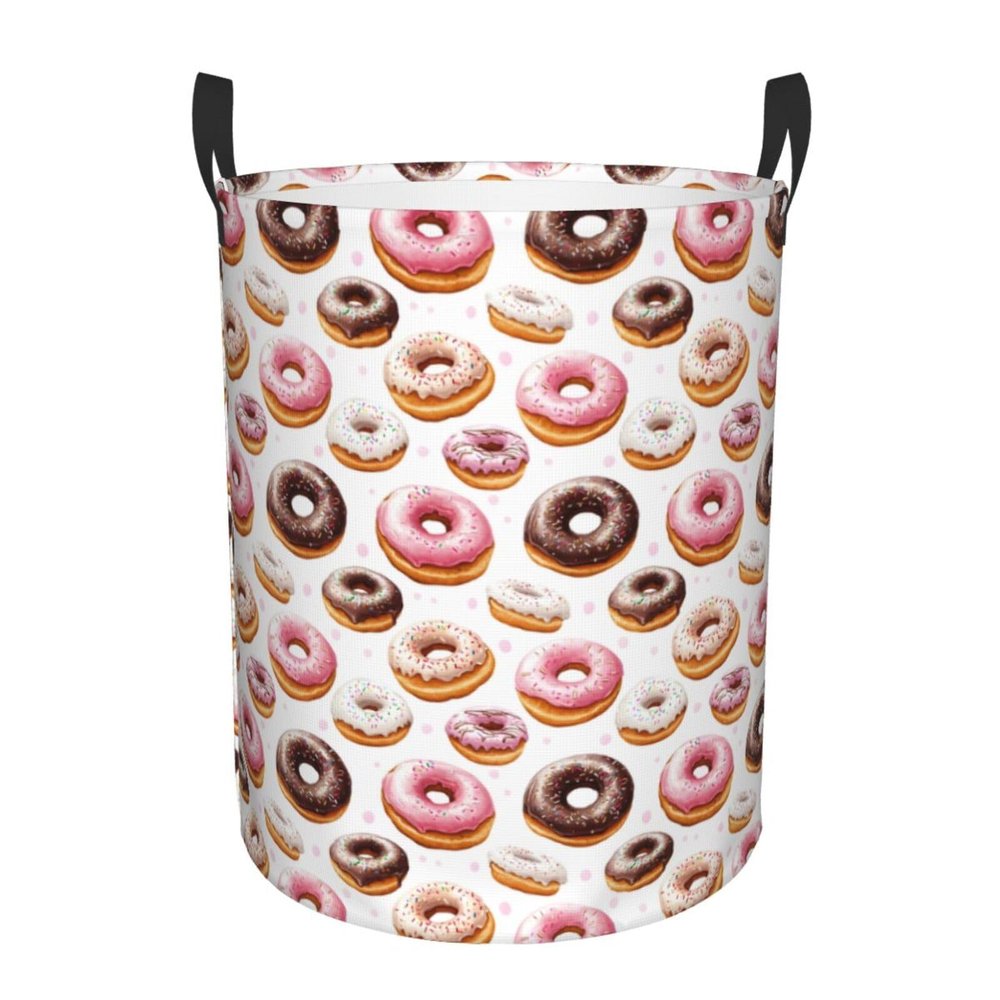 Round 60L Laundry Basket, Pink Donut Print