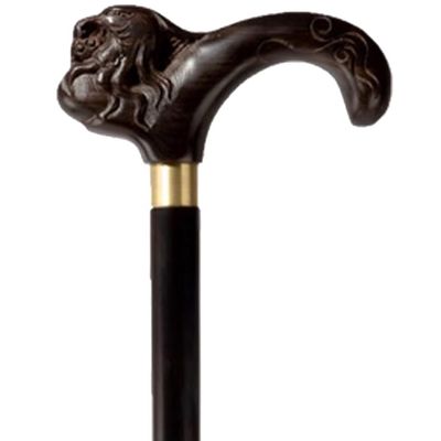 Walking Cane with Carved Dragon/Phoenix Head, Omic Wood, Non-Slip Foot Pad, 82 cm