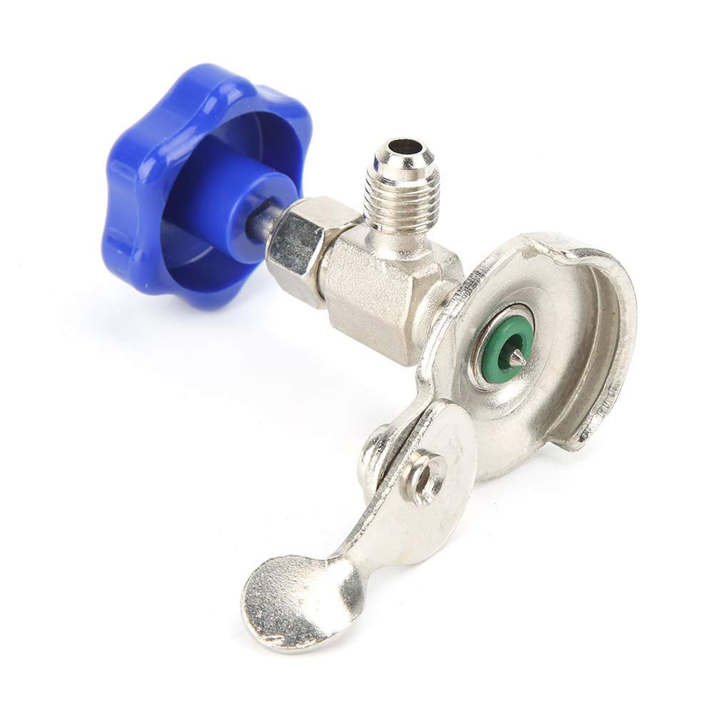 Bnineteenteam Refrigerant Bottle Opener Alloy Valve for Car A/C Repair, Blue Handle for Small Refrigerant Bottles