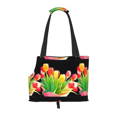 WZYCWB Tulip Bouquet Printed Pet Shoulder Bag, Lightweight Breathable Travel Carrier for Small Pets