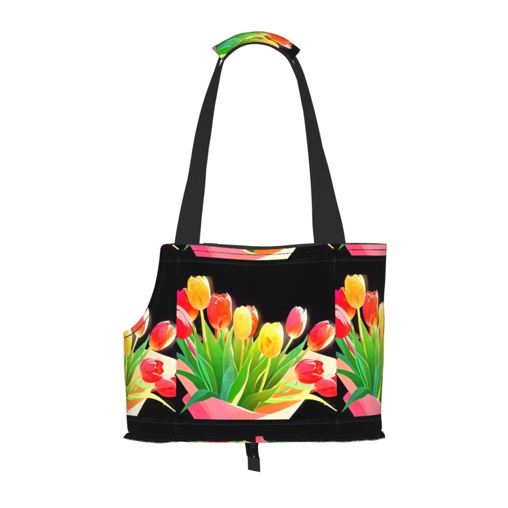 WZYCWB Tulip Bouquet Printed Pet Shoulder Bag, Lightweight Breathable Travel Carrier for Small Pets