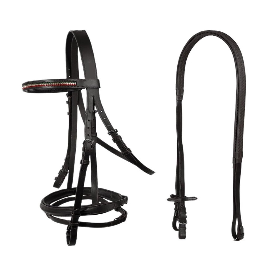 Diamond Horse Reins with Rubber Anti-Slip Grip, Black, L