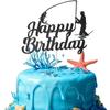 Fishing Cake Topper “Happy Birthday” with Fish Design, 1 pc, Black view 1