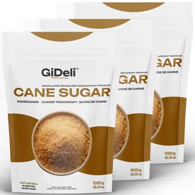 GiDeli Unrefined Cane Sugar, 3 x 1 kg