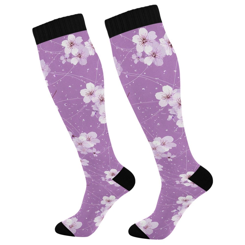 Cherry Blossom Purple Compression Socks for Women, 15–20 mmHg, Knee-High, 1 Pair, 50 cm