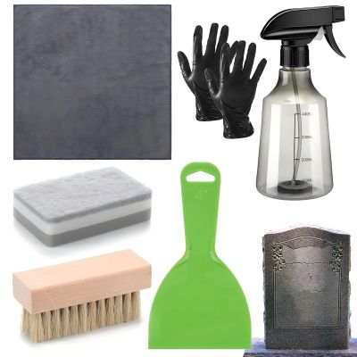 Gravestone Cleaning Kit with Cloth, Brush, Gloves and Stone Care