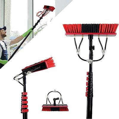 Telescoping Window Cleaning Pole Kit with Rotating Brush for Solar Panels and Household Glass