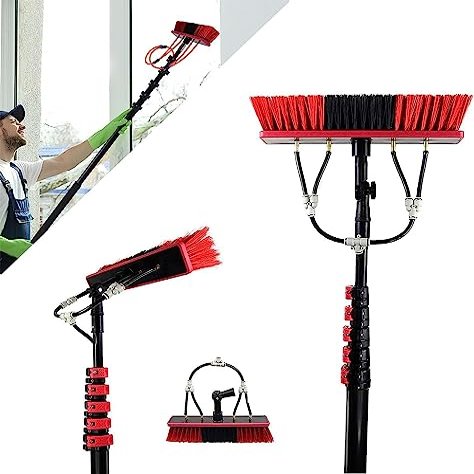 Telescoping Window Cleaning Pole Kit with Rotating Brush for Solar Panels and Household Glass