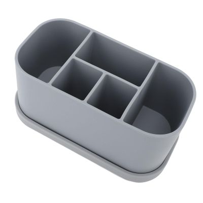 Fafeicy Silicone Toothbrush Holder with Suction Cup, 5 Slots, Gray
