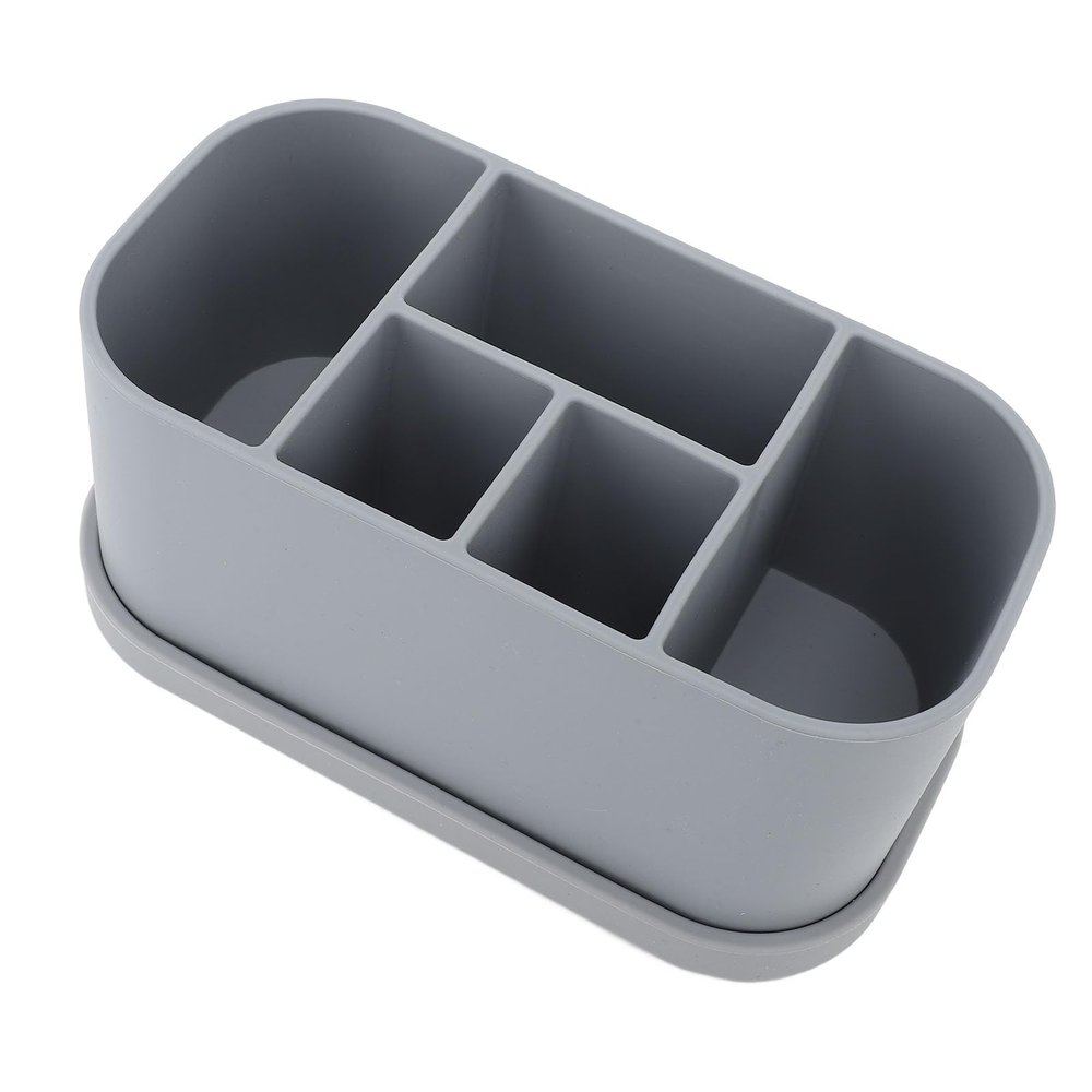 Fafeicy Silicone Toothbrush Holder with Suction Cup, 5 Slots, Gray