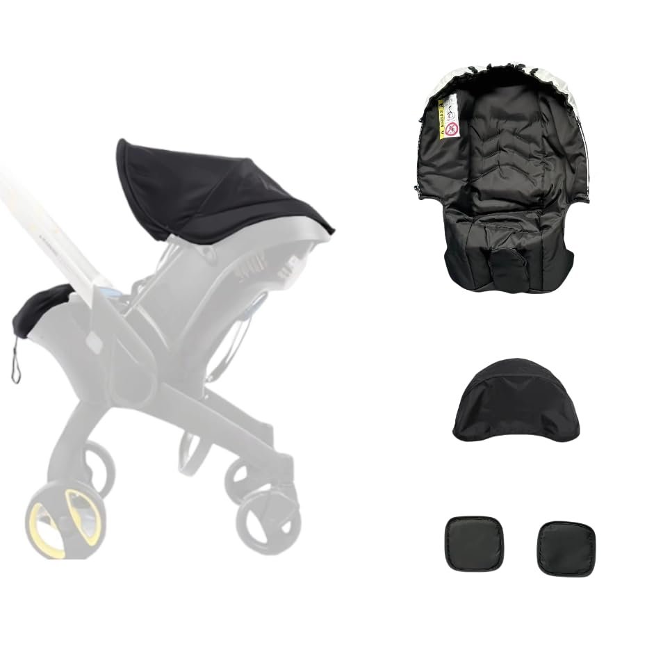 4-in-1 Stroller Care Kit for Doona/FooFoo Car Seats: Seat Cushion, Sun Canopy, and 2 Shoulder Protectors, Black/Gray (Black)
