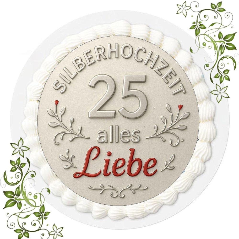 20 cm Fondant Cake Topper – Silver Wedding Anniversary, Motif Q 196