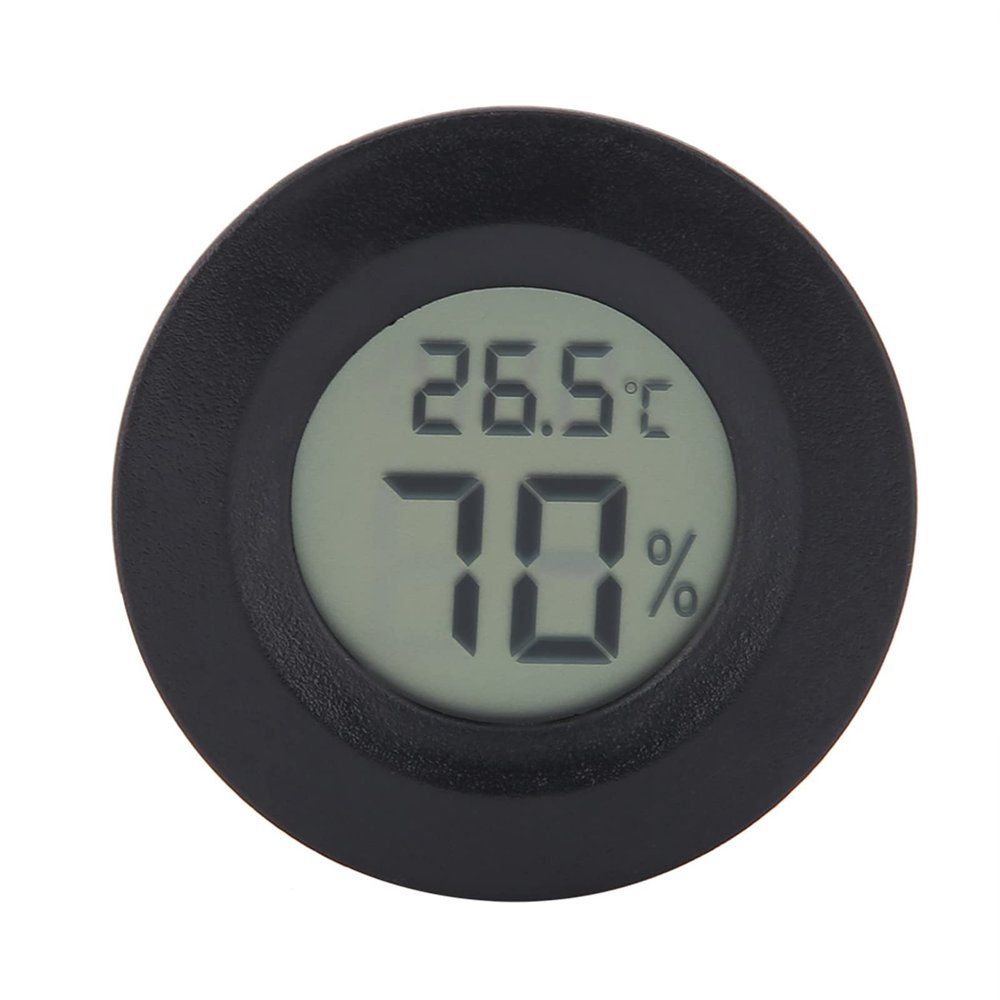 Riuulity Mini Round LCD Reptile Thermometer Hygrometer (BLACK)