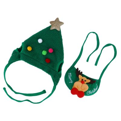 GALPADA 2-Piece Christmas Hat and Scarf Set for Dogs and Cats