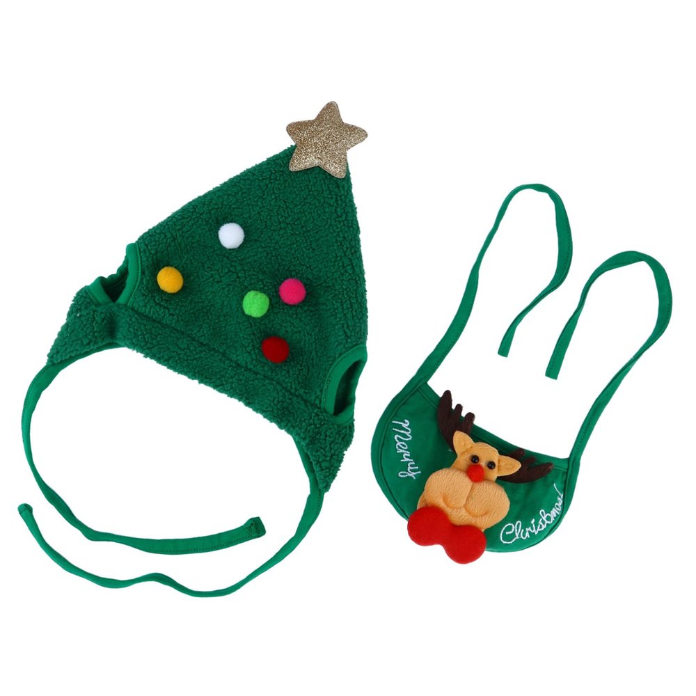 GALPADA 2-Piece Christmas Hat and Scarf Set for Dogs and Cats