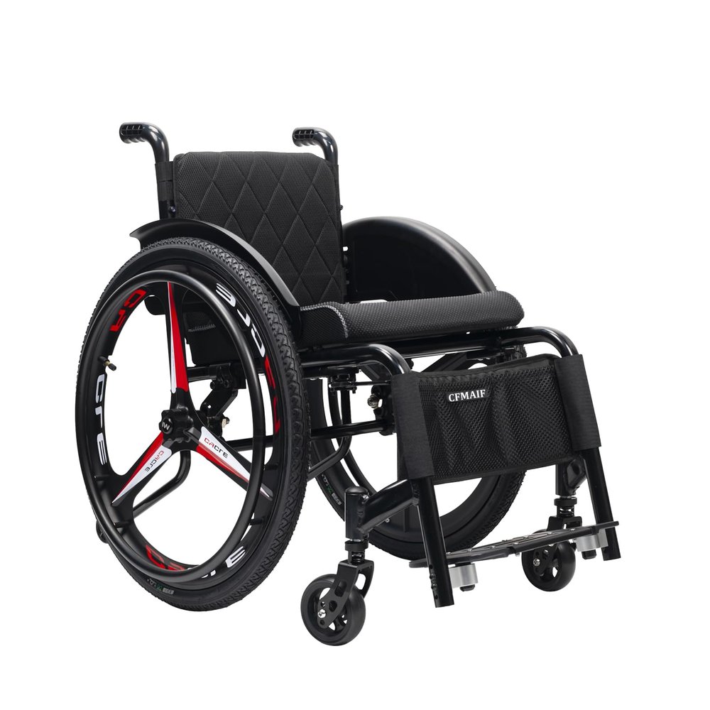 CFMAIF Ultralight Travel Wheelchair, Self-Propelled Aluminum Transport Wheelchair, Removable Footrests, 42 cm/16.5 in Seat, Black