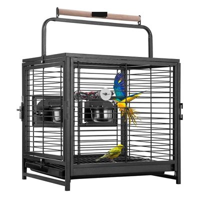 19-Inch Wrought-Iron Bird Cage and Travel Carrier with Feeder