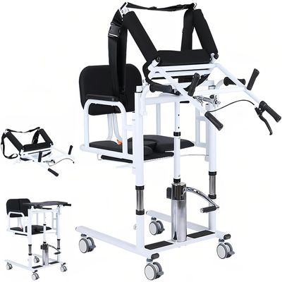 Hydraulic Patient Lift Transfer Chair with 180° Split Seat and Commode for Seniors and People with Disabilities