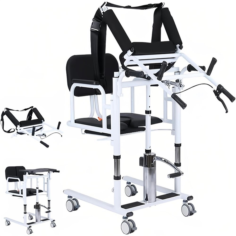 Hydraulic Patient Lift Transfer Chair with 180° Split Seat and Commode for Seniors and People with Disabilities