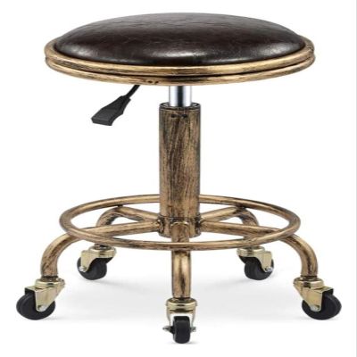FXLUHAY Cosmetic Chair with Wheels, Black Faux Leather Work Stool, Height 45–59 cm, 160 kg Capacity
