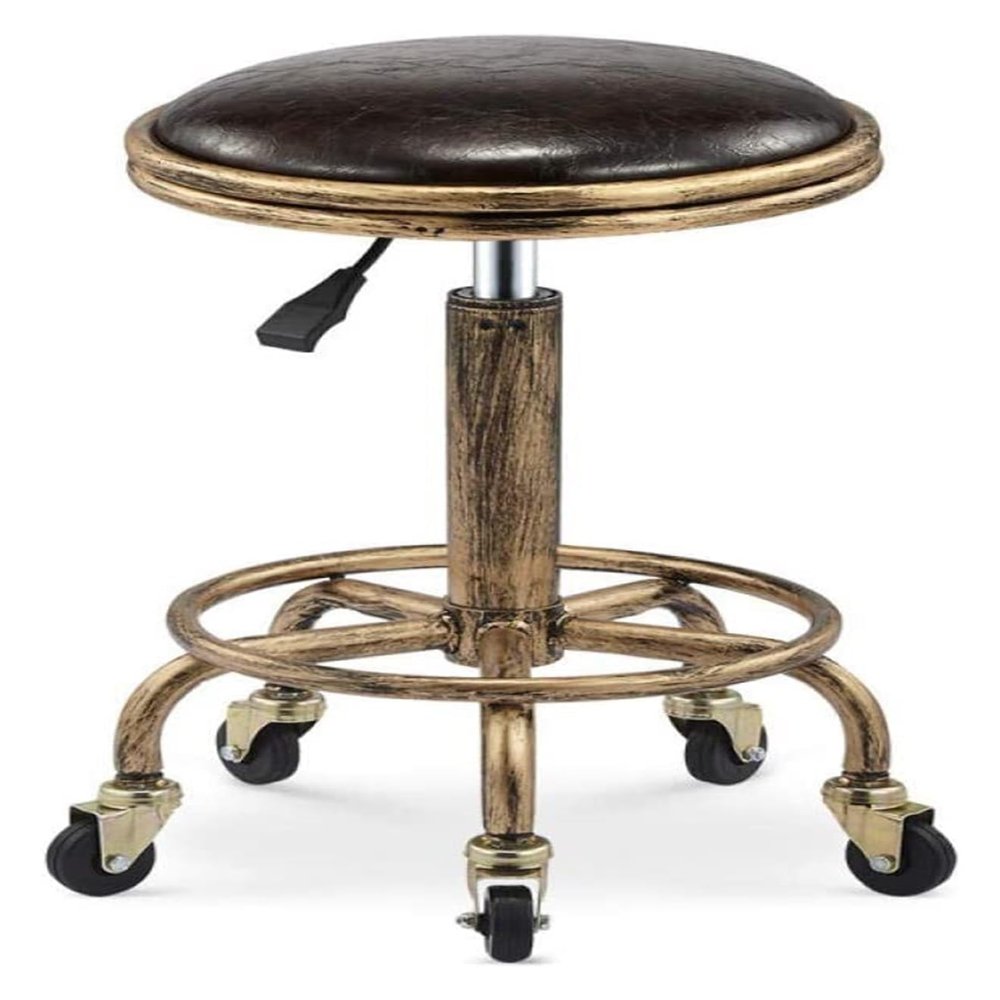 FXLUHAY Cosmetic Chair with Wheels, Black Faux Leather Work Stool, Height 45–59 cm, 160 kg Capacity