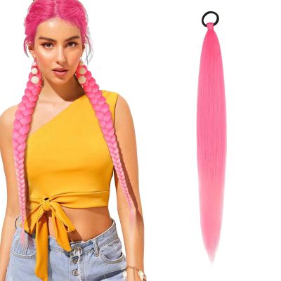 66 cm Pre-Stretched Braiding Hair Extensions, Synthetic Braiding Hair, Purple Strands, Easy Braids Hairpiece (Pink)