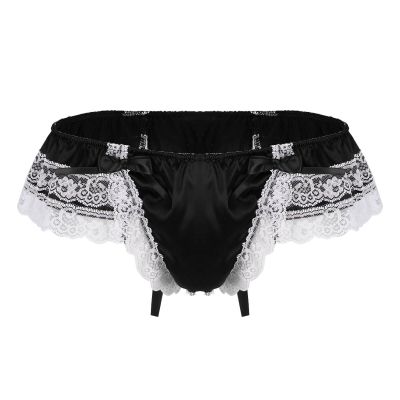 Generic Low-Rise Men's Open Thong Sexy Lace Underwear Briefs Anal G-String (Black, XL)