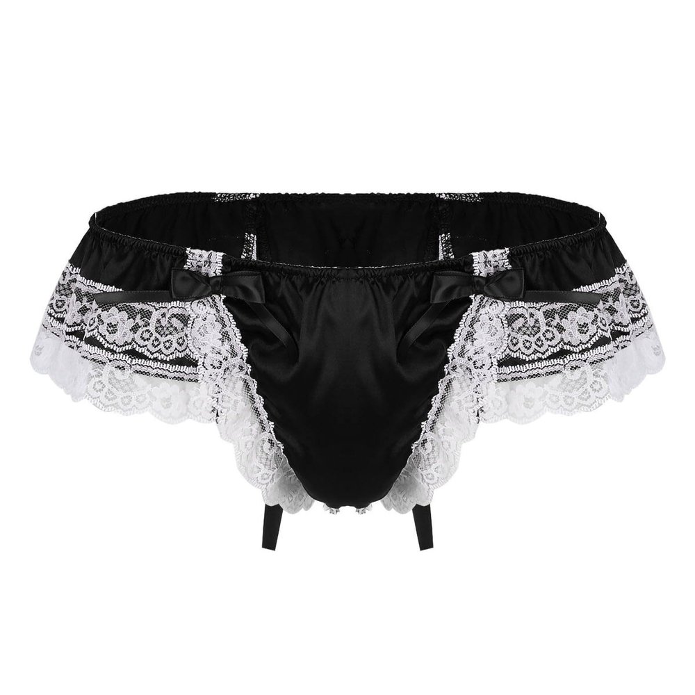 Generic Low-Rise Men's Open Thong Sexy Lace Underwear Briefs Anal G-String (Black, XL)