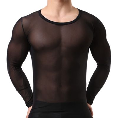 VgguDoe Men's Mesh Lingerie Top, Sheer Fishnet Shirt, Black, L