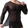 VgguDoe Men's Mesh Lingerie Top, Sheer Fishnet Shirt, Black, L view 2