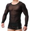 VgguDoe Men's Mesh Lingerie Top, Sheer Fishnet Shirt, Black, L view 3