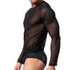 VgguDoe Men's Mesh Lingerie Top, Sheer Fishnet Shirt, Black, L view 4