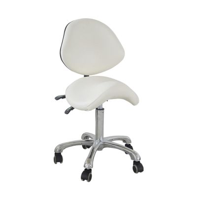 FXLUHAY 42–58 cm Adjustable Saddle Stool with Backrest, Professional Rolling Stool for Laboratory, Hospital, Salon, Massage, Home, and Studio (Beige)
