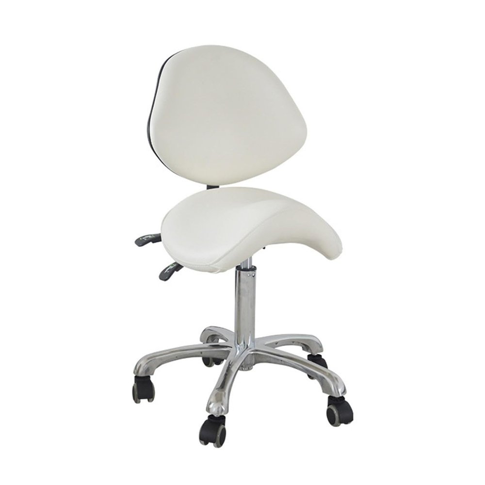 FXLUHAY 42–58 cm Adjustable Saddle Stool with Backrest, Professional Rolling Stool for Laboratory, Hospital, Salon, Massage, Home, and Studio (Beige)