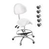 FXLUHAY Hydraulic Saddle Stool with Backrest, Footrest and PU Casters, White view 1