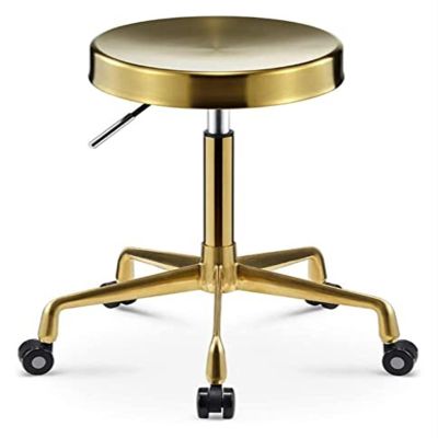 FXLUHAY Rolling Stool, Adjustable Beauty Stool with Wheels, Saddle Stool with White Faux Leather Seat, Height 43–53 cm, Load Capacity 160 kg (Style #3)