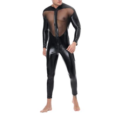 Men's Wet-Look Mesh Catsuit with Long Sleeves and Legs