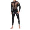Men's Wet-Look Mesh Catsuit with Long Sleeves and Legs view 1
