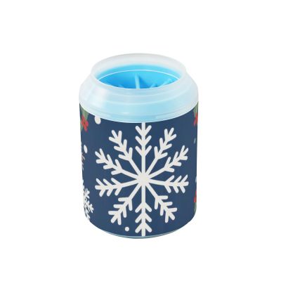 Miaozhen Merry Christmas Snowflake Santa Dark Blue Reusable Paw Washer Cup with Soft Silicone Bristles for Dogs and Cats