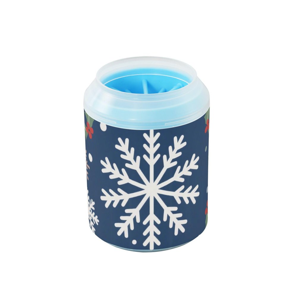 Miaozhen Merry Christmas Snowflake Santa Dark Blue Reusable Paw Washer Cup with Soft Silicone Bristles for Dogs and Cats