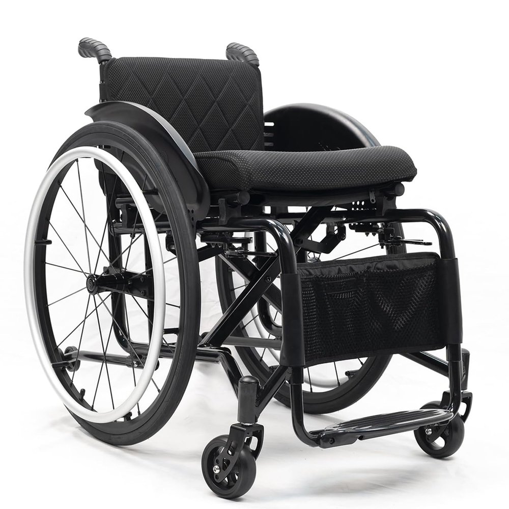 Wasd3Pods All-Terrain Ultralight Sports Wheelchair, Adult Wheelchair, Adjustable Footrest and Seat Height, Foldable, Easy to Disassemble, 100 kg Capacity, 38 cm-B