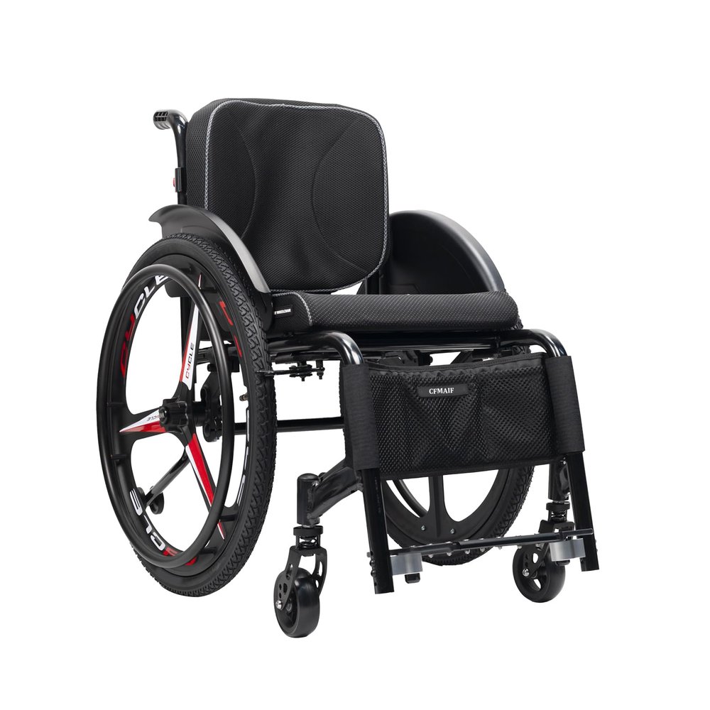 CFMAIF Self-Propelled Aluminum Wheelchair with Removable Footrests, 40 cm Seat, Black