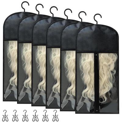 6-Piece Wig Storage Bag Set with Hangers, Black
