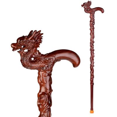 Wzmazingly Hand-Carved Dragon Walking Cane for Women and Men, Natural Red Pearwood with Ergonomic Handle and Rubber Tip, for Seniors (95 cm/37 in)