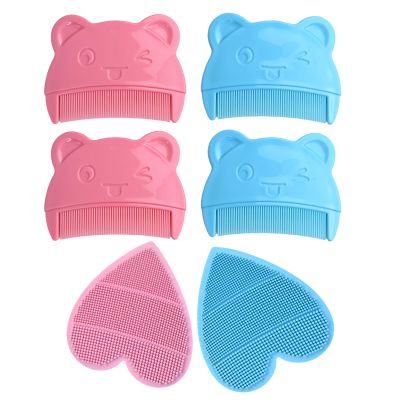 Baby Shampoo Brush Set, 2 Massage Shampoo Brushes + 4 Cartoon Baby Combs, Gentle Scalp Massage, Blue/Pink, 6-Piece Set for Newborns and Toddlers